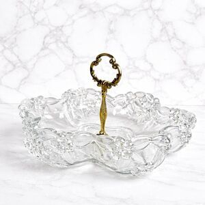 Vintage Satin Glass Floral Serving Dish Ornate Victorian Style Brass Handle